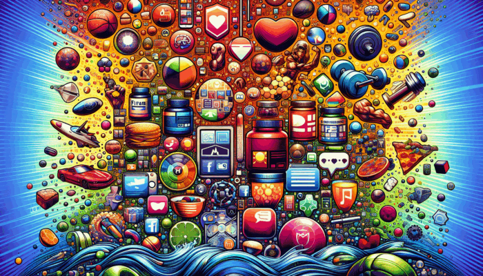 A vibrant collage of fitness and supplement memes, featuring post-workout cravings and supplement stacking, with social media icons.