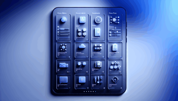 A minimalist smartphone screen with clear, concise bullet-pointed product descriptions on a soft blue background.