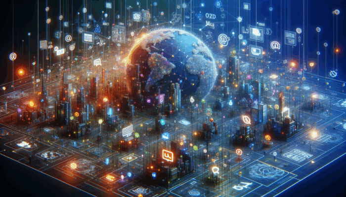 A futuristic digital map showing organized URL pathways guiding users and search engines through an SEO-optimized blog landscape.