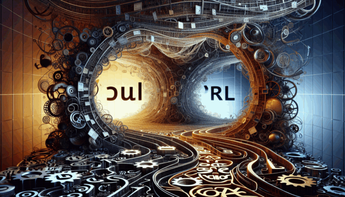 A computer screen showing a clear static URL versus a complex dynamic URL, with SEO tools in the background.