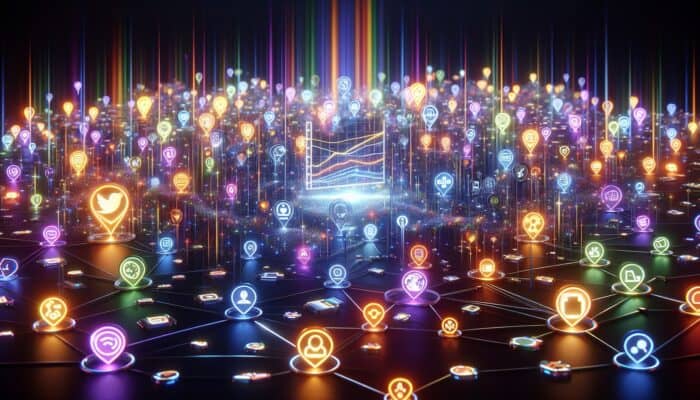 How to Use Social Media for Off-Page SEO: A digital landscape showing social media icons linked to an SEO chart, illustrating enhanced visibility and traffic.