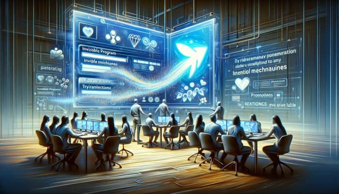 A modern digital interface of a referral program with software, incentives, and promotional materials, team training.