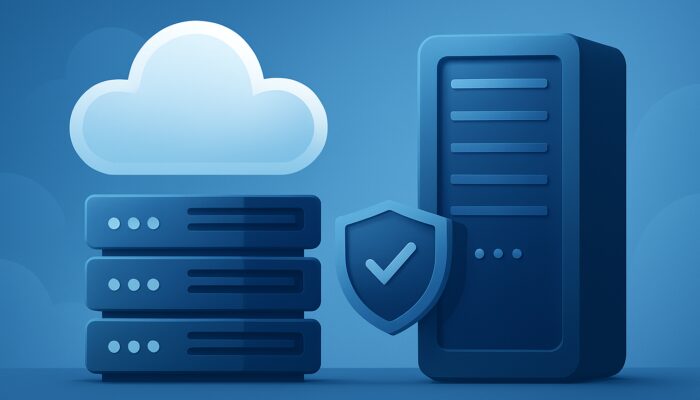 LinkedIn business page for premium hosting company with sleek blue cloud server visuals and icons.